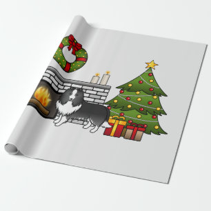 Bi-Black Shetland Sheepdog in einem Weihnachtszimm Geschenkpapier