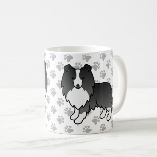 Bi-Black Shetland Sheepdog Sheltie Cartoon Dog Kaffeetasse (VorderseiteRechts)