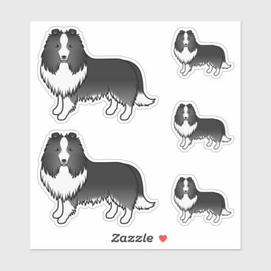 Bi-Black Shetland Sheepdog Sheltie Cartoon Hunde Aufkleber (Blatt)