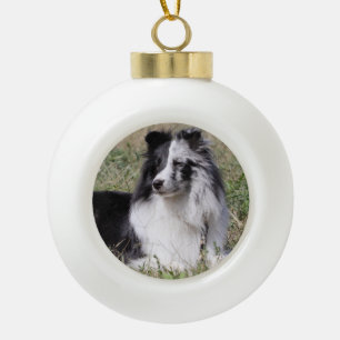 Bi blauer Merle Sheltie mit Spalte-Gesicht Keramik Kugel-Ornament