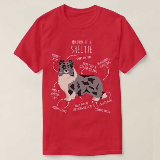 Bi Blue Sheltie Shetland Sheepdog Anatomie T-Shirt (Design vorne)