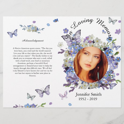 Bi-Falten Lila vergessen Sie mich nicht Beerdigung Flyer (Vorne)