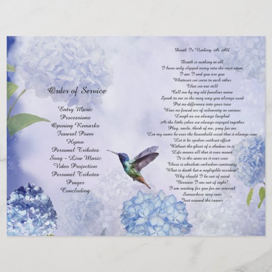 Bi-Fold Blue Hydrangeas Beerdigung Programm Flyer (Hinten)