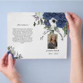 Bi-Fold Blue Rose Beerdigung Programm Flyer (Hand)