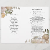 Bi-Fold Creme Tan Peony Trauerprogramm Flyer (Hinten)