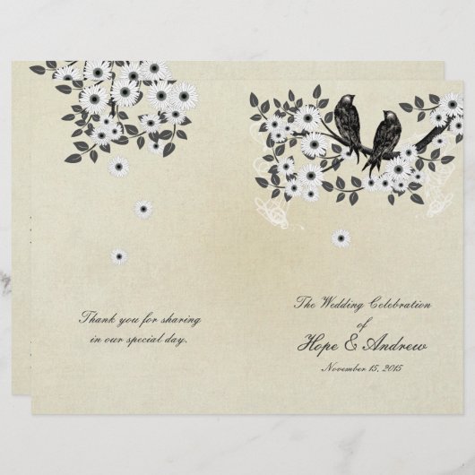 Bi-Fold-Hochzeitsprogramm für Vintage Vogelbewohne (Vorne/Hinten)