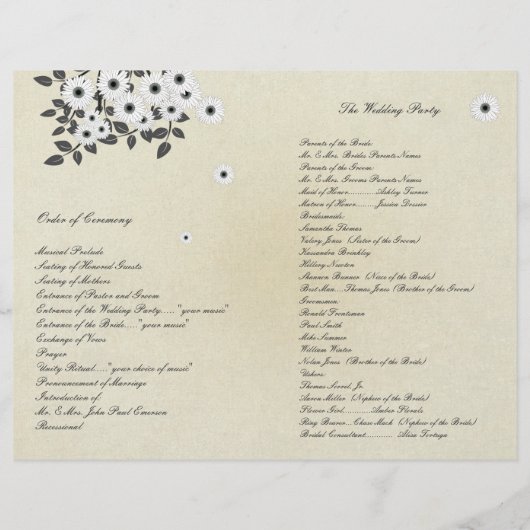 Bi-Fold-Hochzeitsprogramm für Vintage Vogelbewohne (Rückseite)