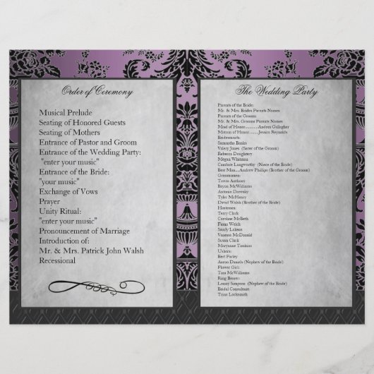 Bi Fold Lila Damask Hochzeitsfeierlichkeiten (Vorderseite)