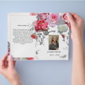 Bi-Fold Pink & Gray Rose Beerdigung Programm Flyer (Hand)