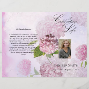 Bi-Fold Pink Hydrangeas Beerdigung Programm Flyer