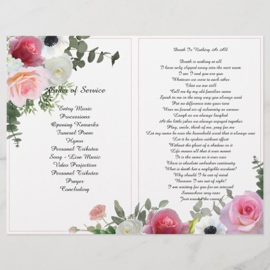 Bi-Fold-Roses-Beerdigung Flyer (Hinten)