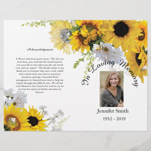 Bi-Fold Sonnenblumen Bees Funeral Programm Flyer (Vorne)