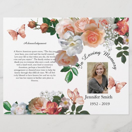Bi-Fold Yellow Orchids Butterfly Funeral Program F Flyer (Vorne)