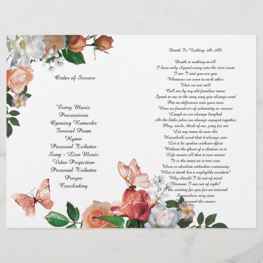 Bi-Fold Yellow Orchids Butterfly Funeral Program F Flyer (Hinten)