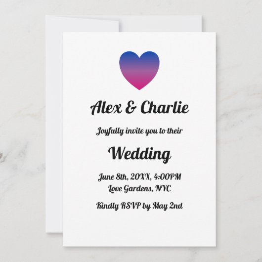 Bi LGBT Que Heart Wedding Einladung (Vorderseite)
