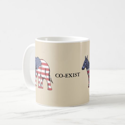 Bi-partisan, Elefant & Esel koexistierende Kaffee- Kaffeetasse (Vorderseite Links)