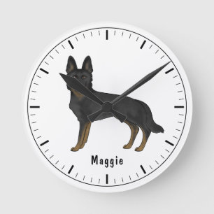 Bi-Schwarzer Deutscher Schäferhund Süßer Hund Mit Runde Wanduhr