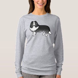 Bi-Schwarzer Shetland-Schäferhund Süßer Cartoon-Hu T-Shirt