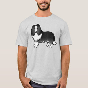 Bi-Schwarzer Shetland-Schäferhund Süßer Cartoon-Hu T-Shirt