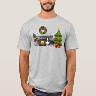 Bi-Schwarzer Shetland Sheepdog Hund in einem Weihn T-Shirt