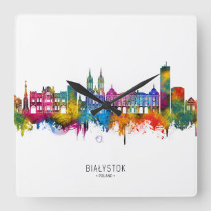 Białystok Polen Skyline Quadratische Wanduhr
