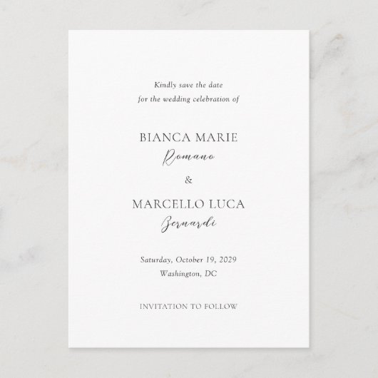 Bianca Elegant Wedding Save the Date Ankündigungspostkarte (Vorderseite)