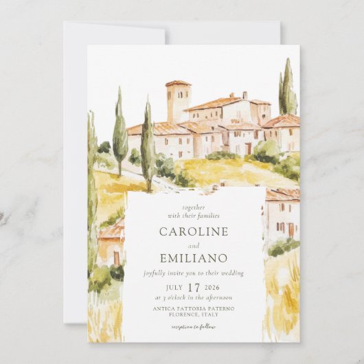 BIANCA Wasserfarbe Toskanische Landschaft Hochzeit Einladung (Vorderseite)