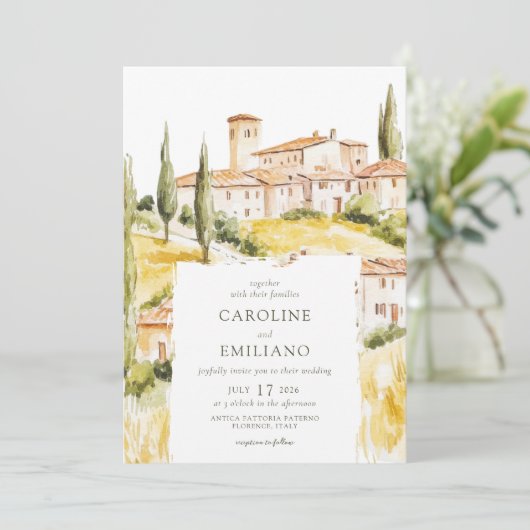 BIANCA Wasserfarbe Toskanische Landschaft Hochzeit Einladung (Stehend Vorderseite)