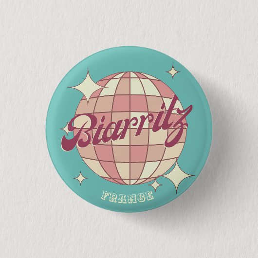 Biarritz France Retro Vintages Party rosa Button (Vorderseite)