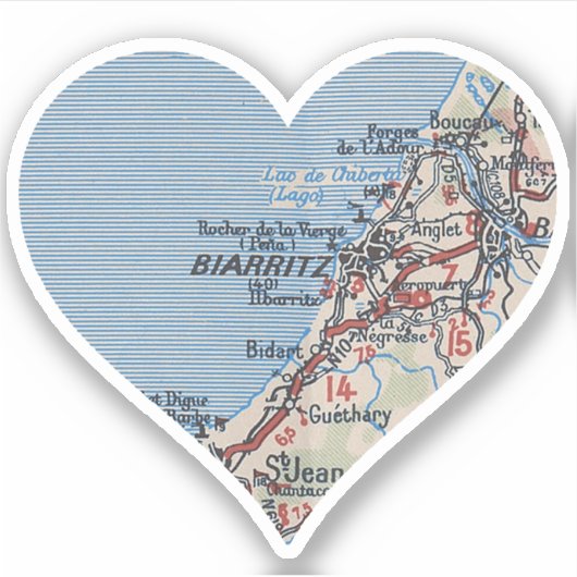 Biarritz France Vintag Map Aufkleber (Vorderseite)