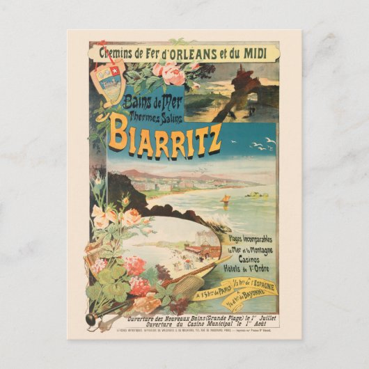 Biarritz France Vintage Poster 1897 Postkarte (Vorderseite)