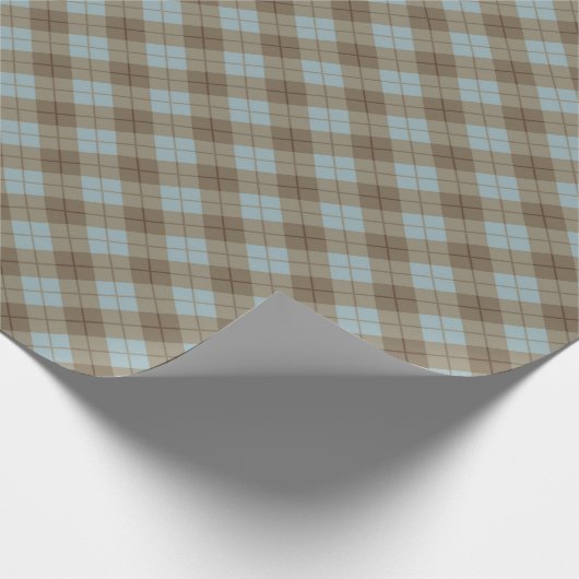 Bias Kariert in Blau und Braun Geschenkpapier (Ecke)