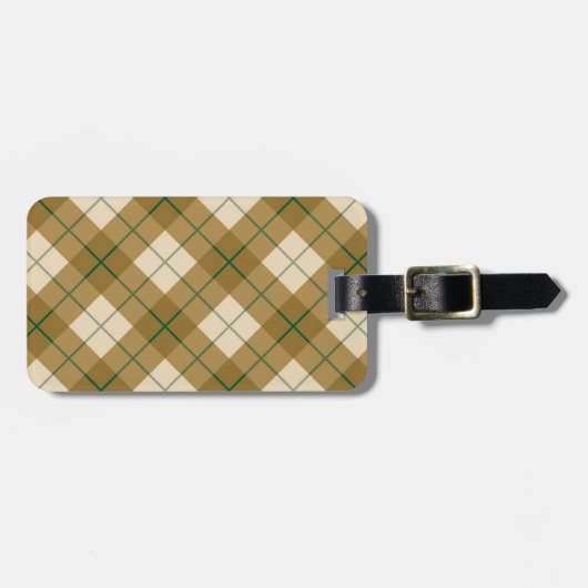 Bias Kariert in Gold mit grünem Streifen Gepäckanhänger (Vorderseite horizontal)