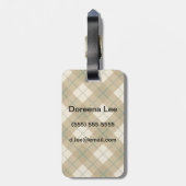 Bias Kariert in Gold mit grünem Streifen Gepäckanhänger (Rückseite vertikal)