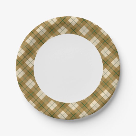 Bias Kariert in Gold mit grünem Streifen Pappteller (Vorderseite)