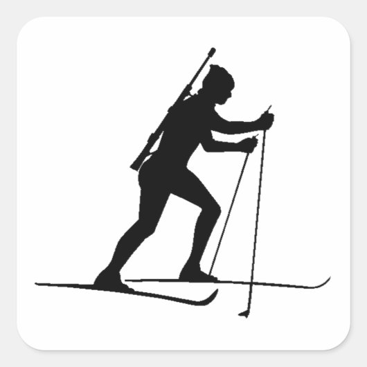 Biathlete-Silhouette Quadratischer Aufkleber (Vorderseite)