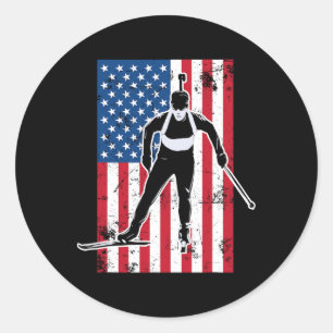 Biathlon American Flag 2 US-Geschenk - Biathlon Te Runder Aufkleber