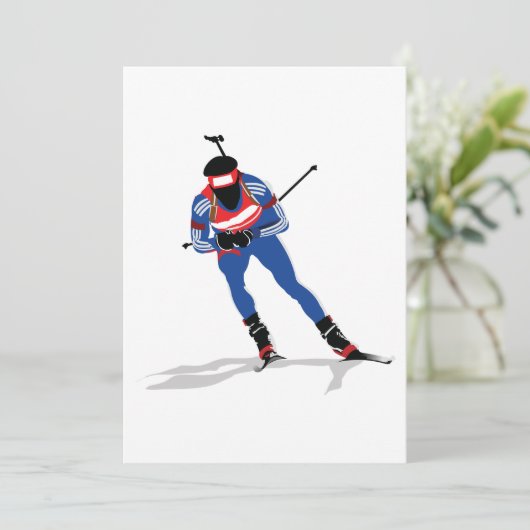 Biathlon Skier Wintersportsportler in Aktion Einladung (Stehend Vorderseite)