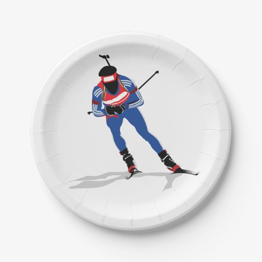 Biathlon Skier Wintersportsportler in Aktion Pappteller (Vorderseite)