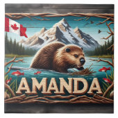 Biaver Builds Lodge in Calm Waters Fliese (Vorderseite)