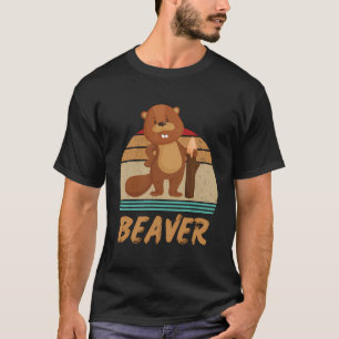 Biaver Lover Vintag Süße Tier Retro Sunset T-Shirt