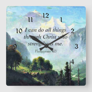 Bibel gießt, Phil 4:13, I can do all things. Quadratische Wanduhr