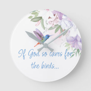 Bibel-inspirierter Spruch Blumen Kolibri Vogel Runde Wanduhr