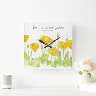 Bibel Schrift Kalifornische Mohnblumen Er ist unse Quadratische Wanduhr