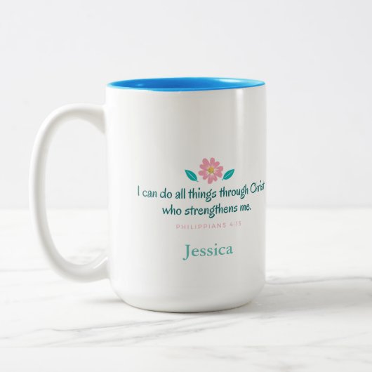 Bibel-Vers-Tasse Zweifarbige Tasse (Links)