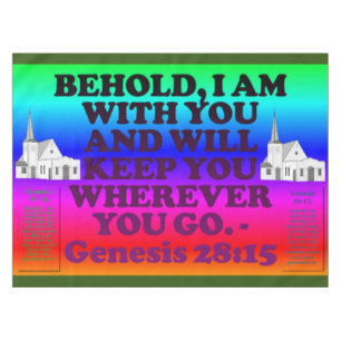 Bibel-Vers vom Genese-28:15. Tischdecke