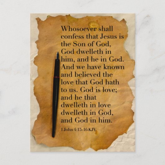 Bibel Verse 1 John 4:15-16 KJV Postkarte (Vorderseite)