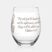 Bibel Verse Einfache botanische Braun und Weiß | Weinglas Ohne Stiel (Vorderseite)