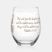 Bibel Verse Einfache botanische Braun und Weiß | Weinglas Ohne Stiel (Rückseite)