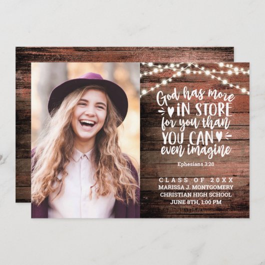 Bibel Verse Foto Rustikale String Lights Abschluss Ankündigung (Vorne/Hinten)